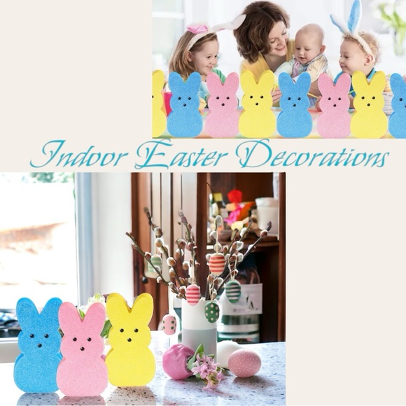 PEEP STYLE EASTER BUNNIES! 3D WOOD, GLITTERY, COLORFUL PEEP BUNNY DECOR! - Picture 8 of 16